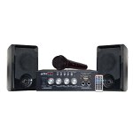 Set Karaoke Microfon Amplificator 2x50w + 2 Boxe Bluetooth/USB/SD Negru, Party