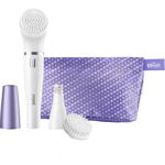 Set Cadou Epilator Facial Braun SE832N, 10 prinderi, Perie curatare faciala, 3 accesorii, Alb/Lila