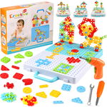 Jucarie educativa si interactiva STEM, cu surubelnita, autofilentanta, bormasina, set de constructie, puzzle, pentru inginerie, pentru fete si baieti cu varsta peste 6 ani, 224 piese 3D Pitikot  