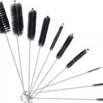 Set de 10 perii pentru curatare sticle/tuburi Ropniik, otel inoxidabil/nailon, negru/argintiu, 20 cm