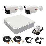 Sistem supraveghere video 2 camere Rovision oem Hikvision 2MP, Full HD, 2.8mm, IR 40m, DVR 4Canale video 4MP, lite, accesorii si hard incluse, Rovision