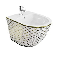 Bideu suspendat Spectrum, Trendi Cheked Gold, cu fixare ascunsă, alb- auriu,