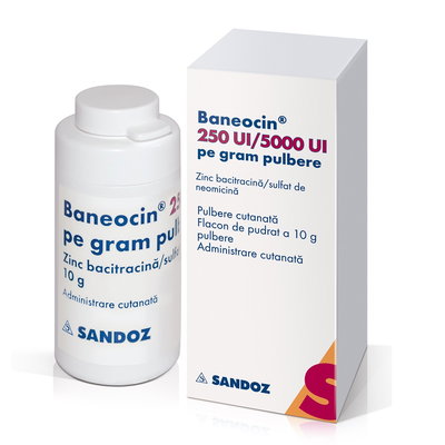 Baneocin pulbere, 250UI/5000 UI/g, 10g, Sandoz, SANDOZ