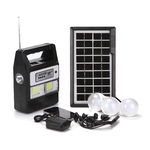 Kit De Iluminare Solara , Acumulator Reincarcabil , Radio Fm , Mp3 Player , 3 Becuri Led Incluse , Telecomanda Inclusa, OEM