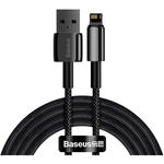 Cablu alimentare si date Baseus Tungsten Gold, Fast Charging Data Cable pt. smartphone, USB la Lightning Iphone 2.4A, braided, 2m, rezistent zgarieturi, negru