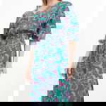 GreenPoint, Rochie midi cu croiala in A si model, Negru, Alb, 34
