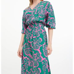 GreenPoint, Rochie midi cu croiala in A si model, Negru, Alb, 34
