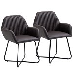 Set 2 scaune ergonomice Homcom, Cu brate, Piele ecologica/Metal, 60x56.5x85cm, Maro