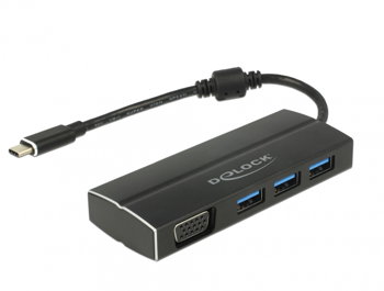 Adaptor USB-C 3.1 la VGA (DP Alt Mode) + 3 x USB-A, Delock 63932, Delock