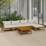 vidaXL Set mobilier grădină cu perne crem, 6 piese, lemn masiv acacia, vidaXL