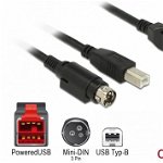 Cablu PoweredUSB 24V la USB-B + Hosiden Mini-DIN 3 pini 4m pentru POS/terminale, Delock 85490