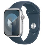 Smartwatch Apple Watch 9 GPS, 45mm Silver Aluminium Case, Storm Blue Sport Band - S/M, Apple