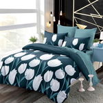 PACHET PROMO COMPLET: Lenjerie pat dublu BUMBAC FINET cu elastic 6 piese Turquoise lalele, Primavara Casa