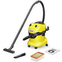 Aspirator umed-uscat Karcher WD 4 V-20/5/22, 1000 W, recipient 20 l, furtun 2,2 m, functie de suflare, filtru cartus, sac de filtrare, 1.628-209.0, Galben/negru