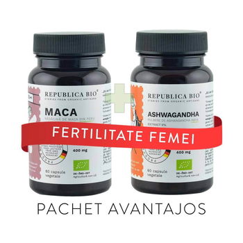 FERTILITATE femei, pachet promotional (Maca + Ashwagandha), BIO, RAW, VEGAN, Republica BIO
