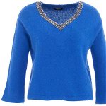 Liu Jo Knit sweater with rhinestone embroidery Blue, Liu Jo