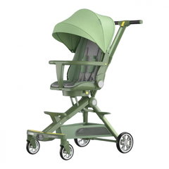 Carucior C2 Deluxe, reversibil, pliabil, cu lumini si muzica, Verde
