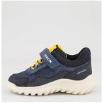 Geox, Pantofi sport cu velcro si insertii din material textil, Galben, Albastru marin, 30 EU