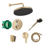 Set de duș, Hansgrohe, cu baterie Ecostat S, pălărie și pară de duș, cot racord și furtun, bronz periat, Hansgrohe