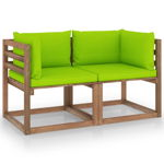 Canapea din paleti de gradina vidaXL, 2 locuri, perne verzi, lemn pin, 64 x 64 x 70 cm, 23.1 kg 3067283