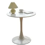 Masa laterala rotunda pentru cafea, minimalista si eleganta, alb lucios, MDF, 60X74X50 cm, OEM