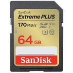 Extreme PLUS 64GB SDXC, Class 10, UHS-I U3, V30, SanDisk