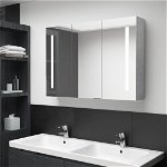 vidaXL Dulap de baie cu oglindă și LED, gri beton, 89x14x62 cm, vidaXL