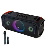 Boxa portabila Akai cu microfon fara fir si telecomanda, bluetooth 5.3 putere 80W, puterea de emisie a canalului BT 2 dbm, baterie 7,4 V, 6000 mAh, tip baterie Litiu-ion, radio FM 87.5-108MHz, frecventa microfonului 2402-2480 MHz, cu intrare AUX, slot, AKAI