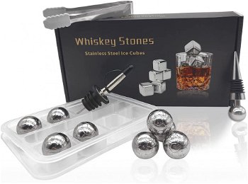 Set de accesorii pentru servire Whisky ACONDE, otel inoxidabil, argintiu, 11 piese