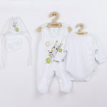 Set 4 piese: body cu maneca lunga, salopeta fara maneci, caciulita, manusi, Marime 56, Din bumbac 100%, New Baby, Snail