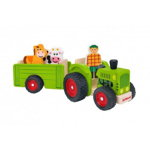 Tractor cu remorca din lemn Globo cu figurine si accesorii, Globo
