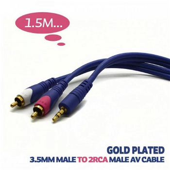 Cablu audio Jack 3.5 mm la 2x RCA 1.5m aurit, OEM