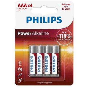 Baterii Power Alkaline AAA 4-BLISTER, Philips