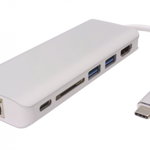 Docking USB 3.1 tip C la HDMI + LAN Gigabit + 2 x USB3.0 + SD card + alimentare PD, KU31DOCK05, OEM