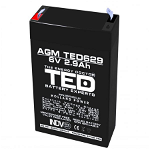 Acumulator 6V Stationar VRLA, Dimensiuni 65 x 33 x 105 mm, Baterie 6V 2.9Ah, TED Electric TED002877, TED Electric