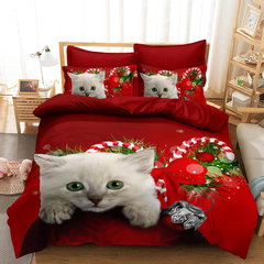 Set lenjerie pat finet F-XMAS9, poliester/bumbac finet, multicolor, 220x230 cm, cu cearceaf pat, cearceaf pilota si 4 fete de perna