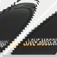 Love Moschino, Rucsac de piele ecologica cu logo metalic, Negru