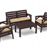 Set mobilier pentru gradina sau terasa, 4 persoane, maro, 1 masa, 2 scaune, 1 canapea cu 2 locuri, GIMI GYM