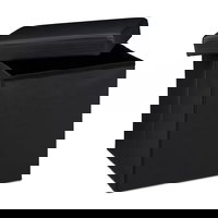 Taburet cu spatiu depozitare, Pliabil, Piele ecologica, Negru, 38 x 38 x 38 cm, 