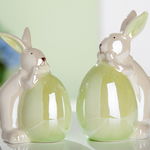 Figurina iepure Bunny, ceramica, alb verde, 8.7x12x6 cm