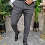 Pantaloni eleganti gri inchis, croiala conica, elastici- PN797, 