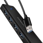 HUB USB Axagon HUE-C1A 4-portowy hub USB 5Gbps Travel, USB-C power IN, kabel Type-A 19cm, USB-C dodatkowe zasilanie, Axagon
