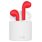 Casti Audio Wireless Techstar® i7S, Bluetooth, Rosu, Tip in-ear, pentru IOS si Android, 