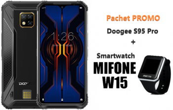 Pachet telefon mobil Doogee S95 Pro 4G 8 256 Negru + Smartwatch Mifone W15 Negru