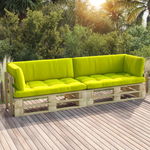 Set canapea din paleti cu 2 locuri vidaXL, cu perne, lemn pin verde tratat, 24.96 kg, 110 x 66 x 55 cm, Verde deschis