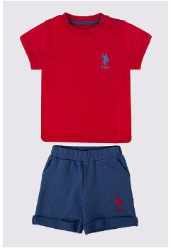 U.S. Polo Assn., Set de pantaloni scurti si tricou de bumbac, Rosu, Albastru marin, 68-74 CM