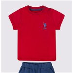 U.S. Polo Assn., Set de pantaloni scurti si tricou de bumbac, Rosu, Albastru marin, 68-74 CM