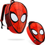 Rucsac scolar si cutie de pranz pentru copii Marvel, Spidermen, nailon, rosu/negru, 38 x10 x 25 cm / 26 x 19 x 7 cm