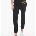 Moschino Couture! Cotton Sweatpants With Embossed Lamè Logo Black, Moschino