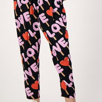 Love Moschino, Pantaloni de viscoza cu model logo, Multicolora, 40